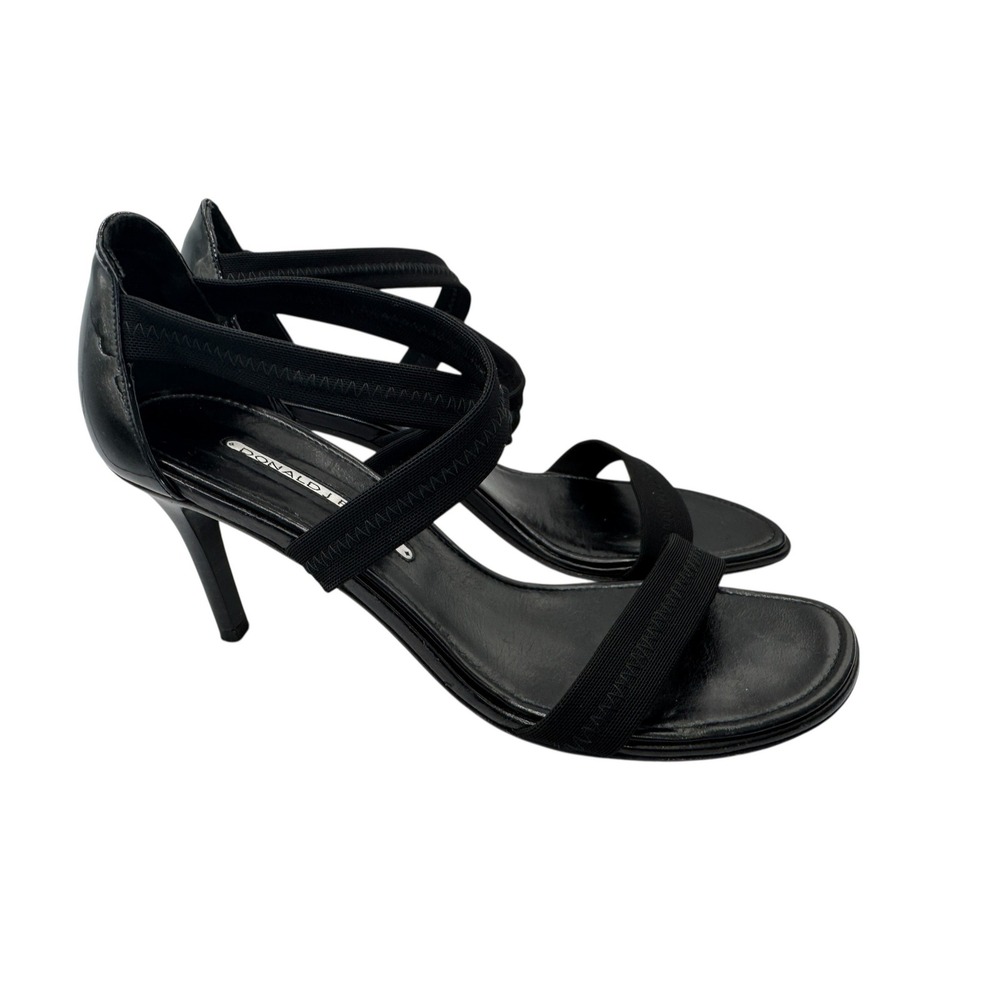 Donald J Pliner Black Elastic Strappy Patent Leather Heels Sandals Spain 9.5M